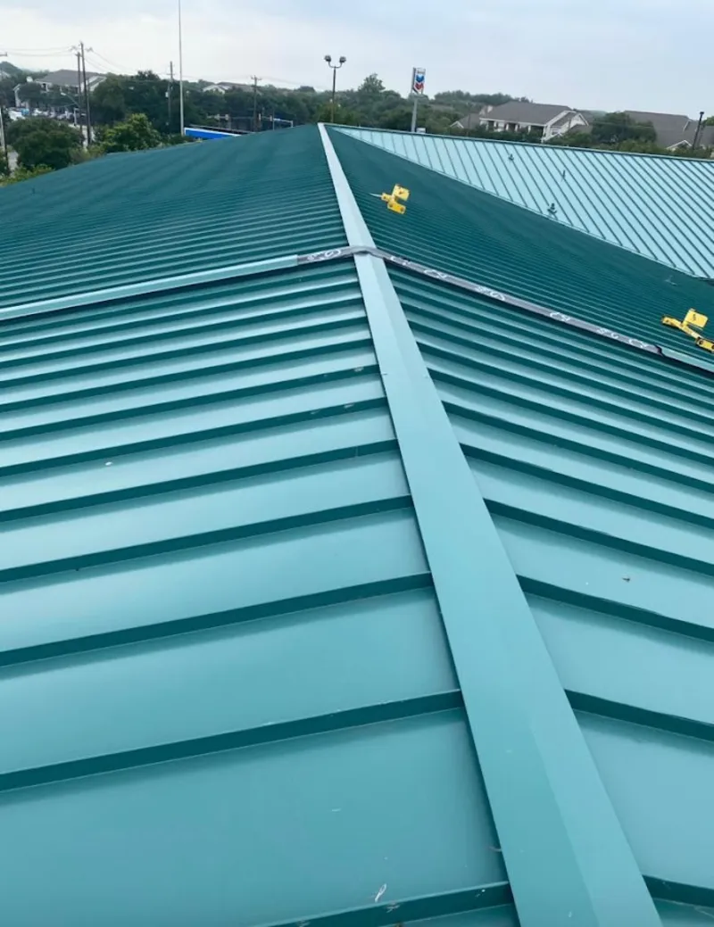 Green commercial metal roof ridge and valley for Metal Roof Repair in Hurricane